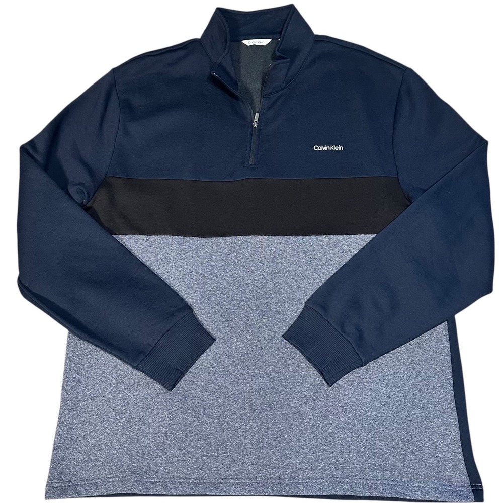 Calvin Klein 1/4 Zip Pullover Mens 2X Navy Blue Excellent Colorblock Performance